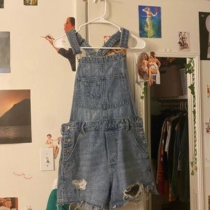 Denim short overalls